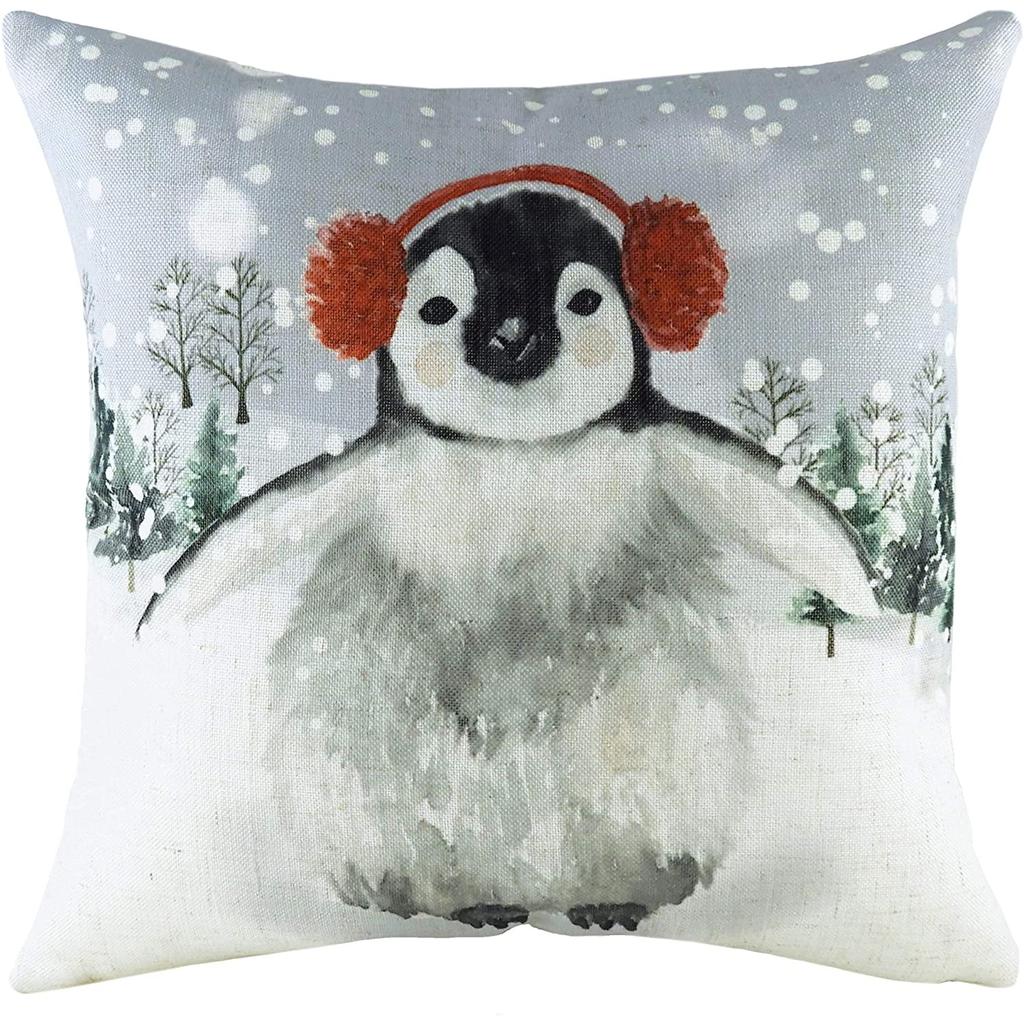 Evans Lichfield Snowy Penguin With Earmuffs Cushion Cover