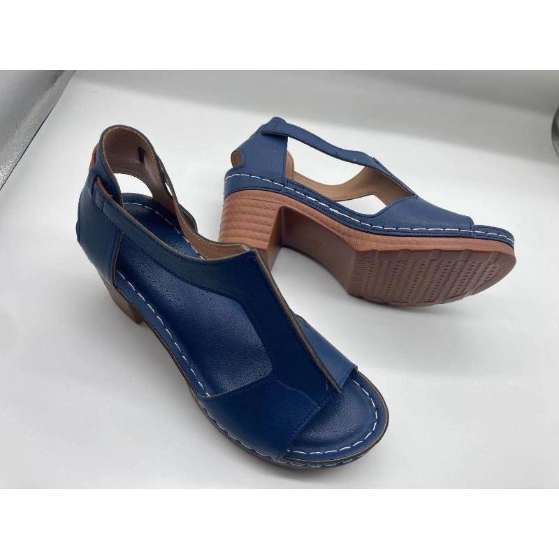 Zomer Nieuwe Grote Maten Peep Toe Sleehak Open Teen Gespband Romeinse Stijl Hoge Hak Sandalen