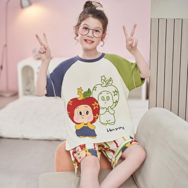 Girls Cotton Pajama Set Short Sleeve Cartoon Print Lightweight Sleepwear Ages 8 2026