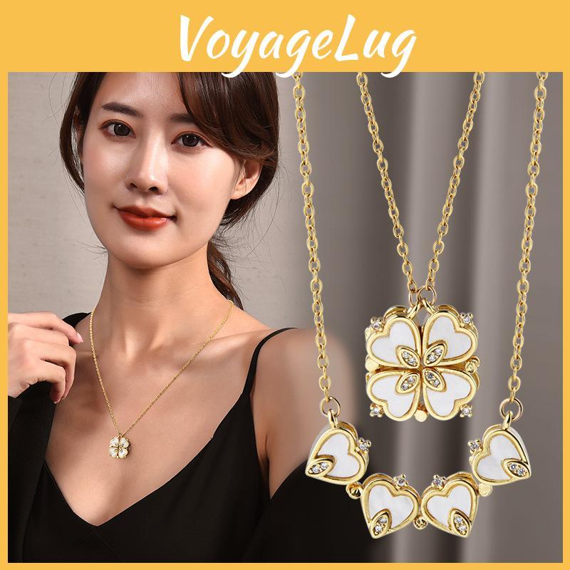 Elegant 2022 Titanium Steel Four Leaf Clover Heart Necklace For Women Stylish Accessory