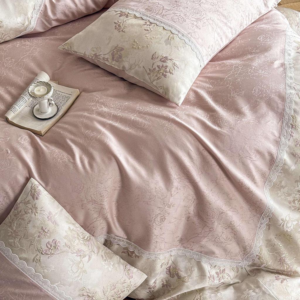 Princess-Style Pure Cotton Sateen Jacquard Bedding Set - Long-Staple Cotton, Four-Piece Set