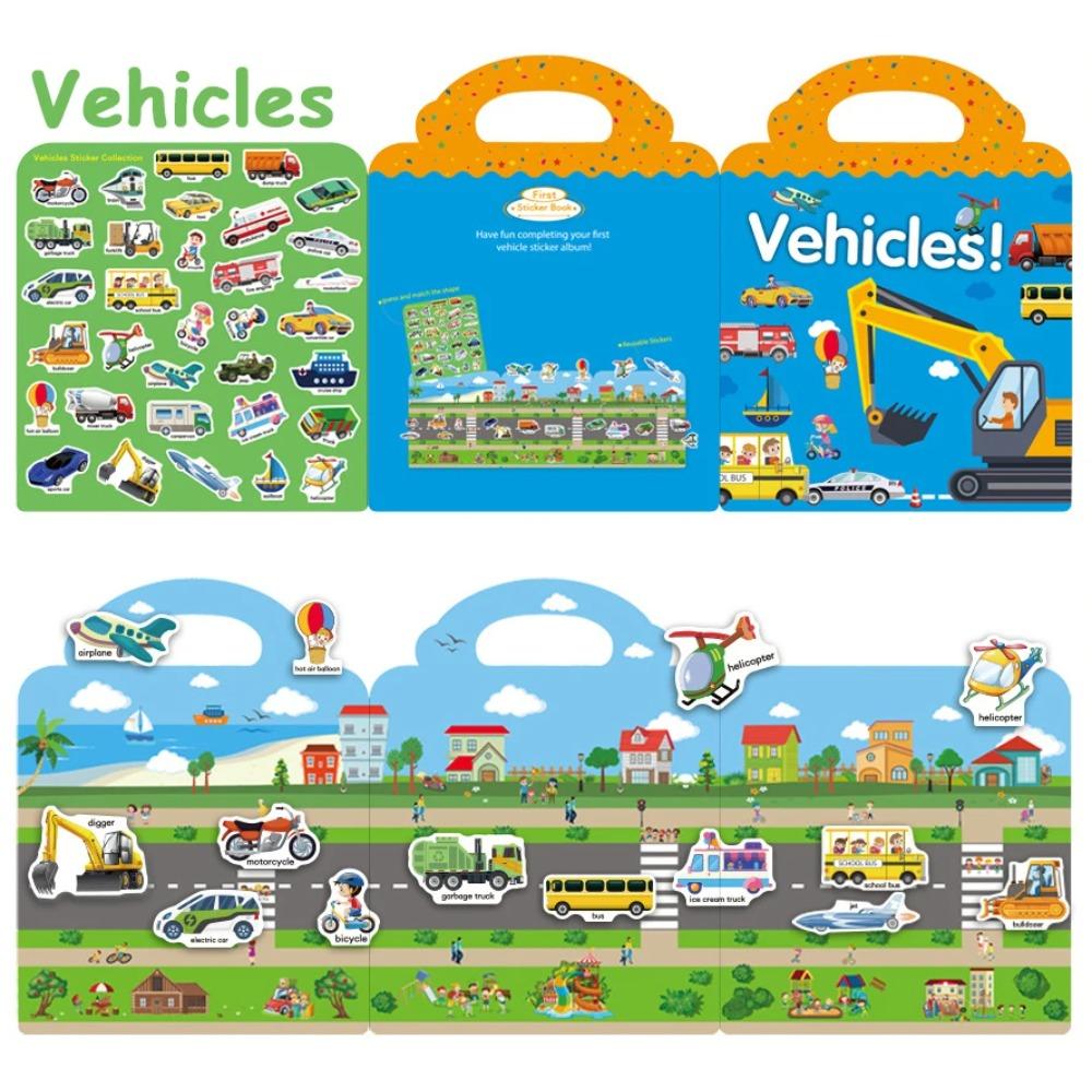 Kids Reusable Sticker Book Multiple Scenarios Cartoon DIY Puzzle Educational Cognition Learning Toys for Child Age 2-4 Gift