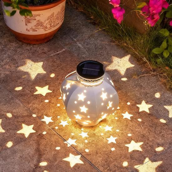 Outdoor Star Solar Lantern Waterproof Garden Light with Star Hollow Design Warm LED Glow Solar Lamp for Yard Patio Porch Lawn Pathway Decoration