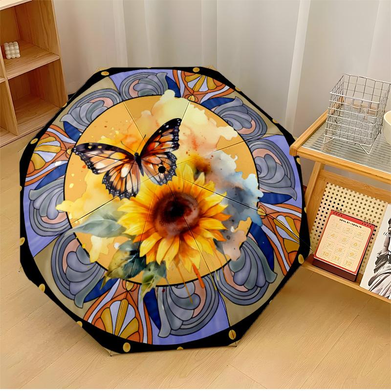 

Butterfly Stained Glass (2) Printed umbrella windproof folding umbrella portable sun and rain umbrella suitable for gifting