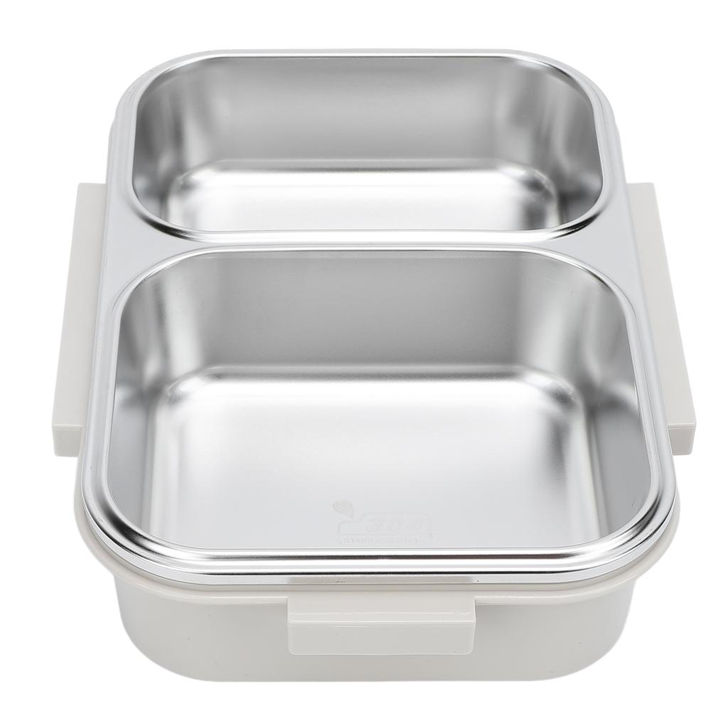Stainless Steel Lunch Box Container Sealed Odorproof 2 Compartment Portable Square 1.2L Grey