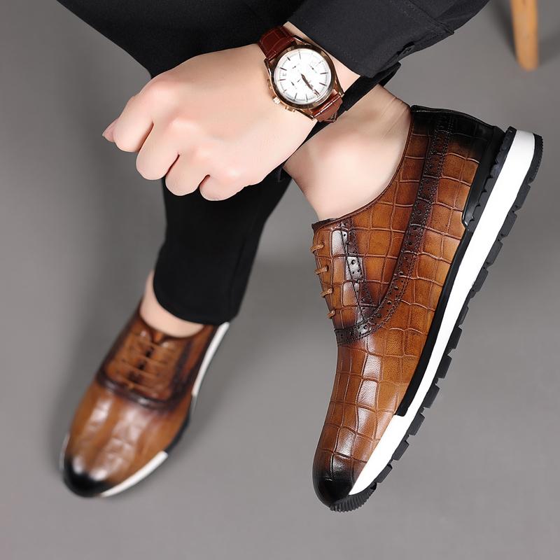 Fashion Fashion Leisure Sports Shoes Men's Casual Shoes Men's Oxfords Outdoor Lace Up Genuine Leather Men Shoes Non-slip Men's Sneakers