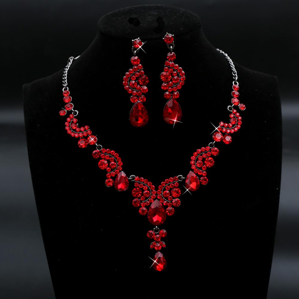 

3pcs Luxurious Palace Style Red Water Droplet Gemstone Women s Necklace Dignified Elegant Banquet Party Dress Jewelry Set 50cm