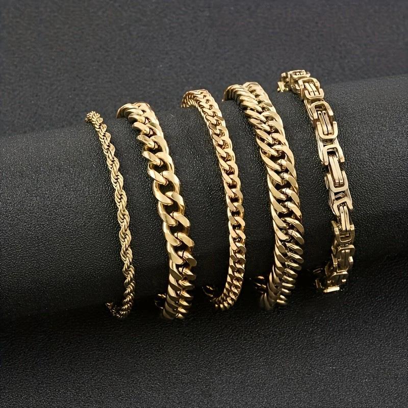 Stainless Steel Bracelet Set for Men Fashion Cuban Chain Hip Hop Titanium Steel Jewelry Trendy Accessories