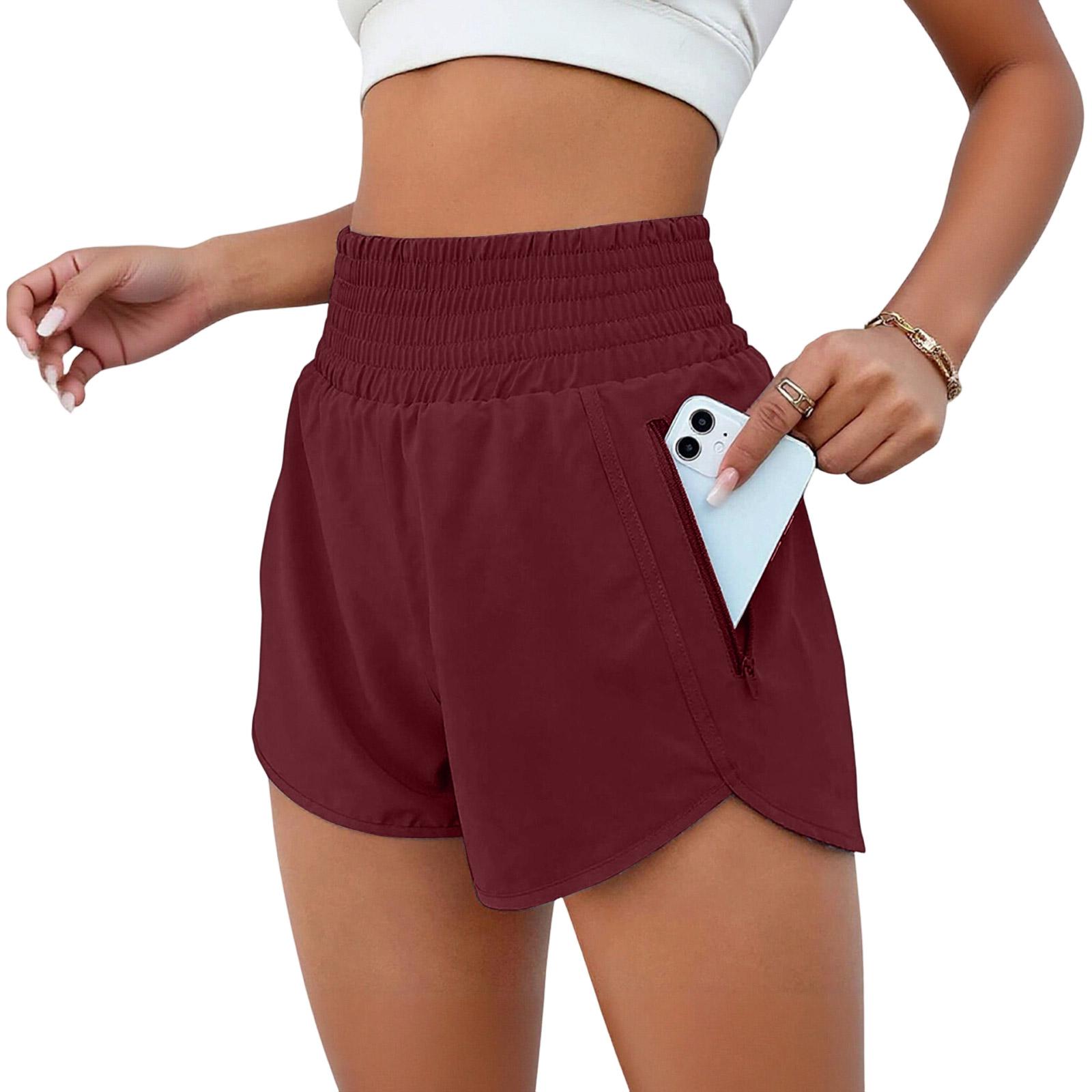 

Women s Fashion High Waist Sports Running Yoga Belt Lined Adult Casual Shorts XXL винний