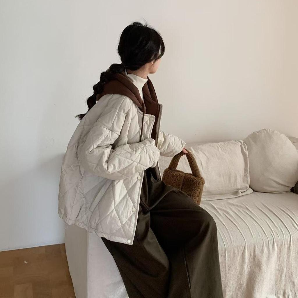 Stylish Quilted Hooded Cotton Jacket - Women's Winter Two-Piece Outerwear