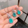 Simulation Paraiba Blue Noblewoman Pendant Emerald Bride Vintage Jewelry Necklace Earring Set