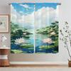 Summer Theme Lotus Pond Kitchen Curtains Livingroom Elegant Room Curtains for Bedroom Decoration Home and Decoration Blackout
