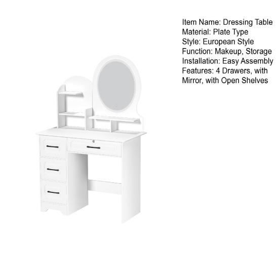 Makeup Desk with Mirror Large Vanity Storage Shelves Dressing Table 4 Drawers Light Bedroom
