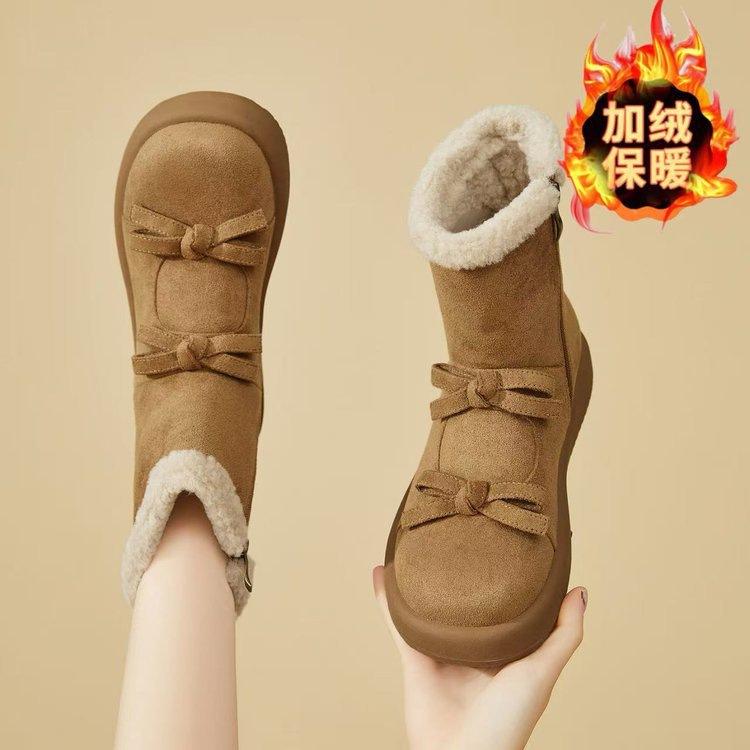 

Cute short thermal cotton shoes bow cotton shoes winter new student flat snow boots 35 хаки