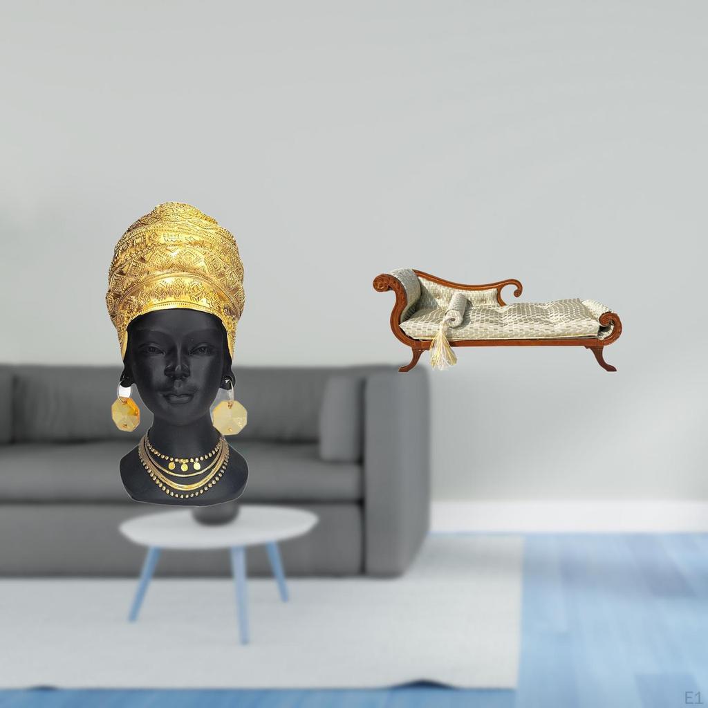 Elegant Resin African Woman Sculpture with Miniature Wooden Sofa Bed Creative Home Decor Centerpiece
