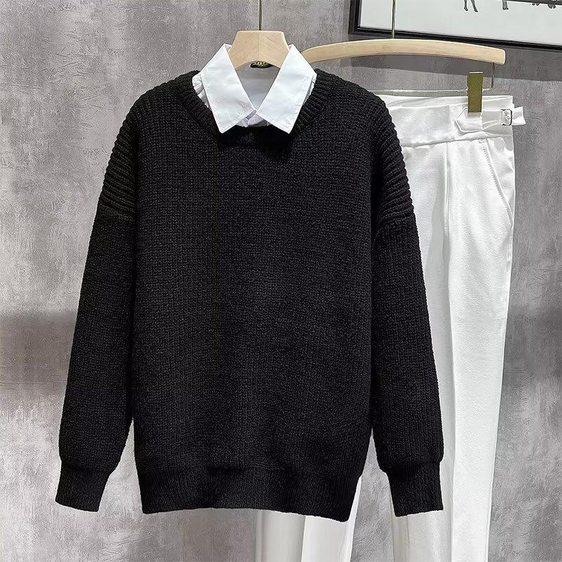 

Мужской однотонный свитер с круглым вырезом - модный вязаный пуловер осень/зима 2023 года 3XL