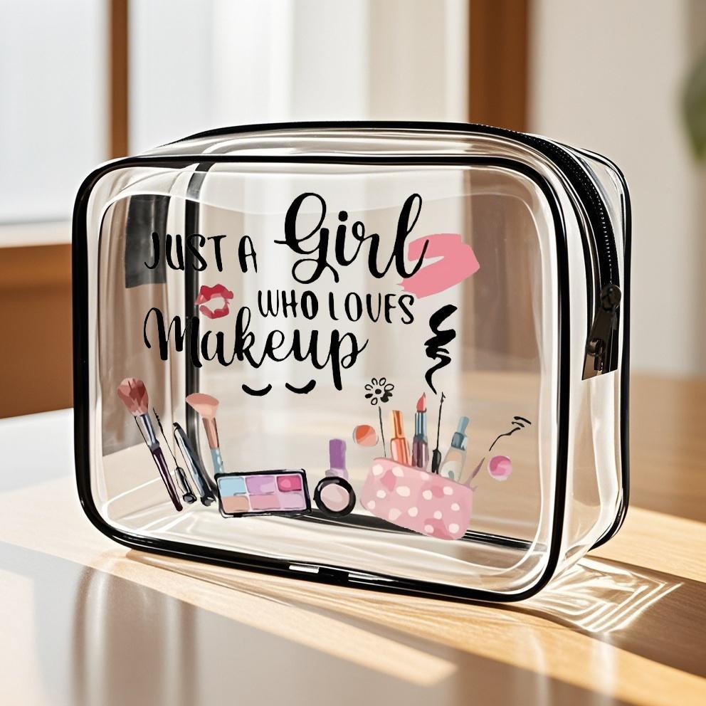 1pc Transparent Single-Sided Print Toiletry Bag, Portable Outdoor Travel Cosmetic Organizer with Thickened PVC Storage Pouch