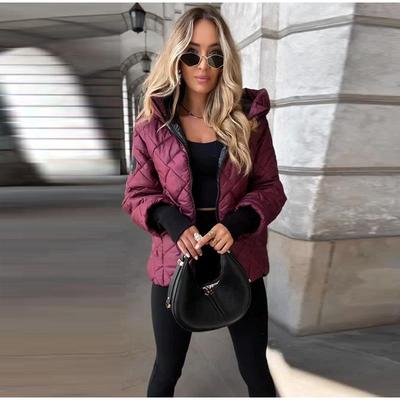 Autumn and Winter New Fashion Trend Diamond-shaped Pressure Grid Loose Hooded Cotton-padded Warm Jacket