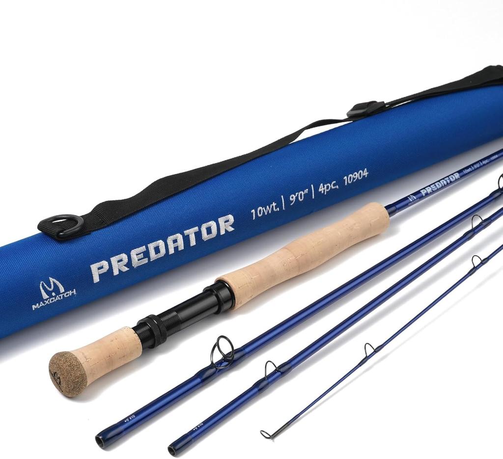 M MAXIMUMCATCH Maxcatch Predator Fly Rod Sea Fishing Rod for Catching Big Fish 10 Weight 9ft 4 Freshwater/Saltwater (4 Pieces) (Sea Blue, Pieces)