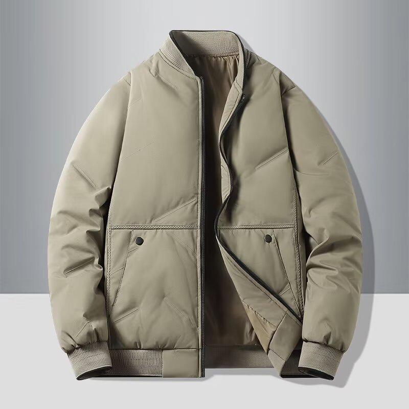 Chao Lun Bu Men's Thick Stand Collar Jacket - High-End Autumn/Winter Warm Cotton Dad Coat