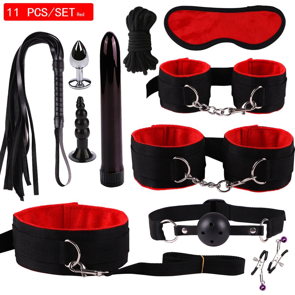 11/10 Pcs Bdsm Bondage Kit with Handcuff Anal Bullet Vibrator Whip for Men Women Fetish Slave Adults Games Sex Toys