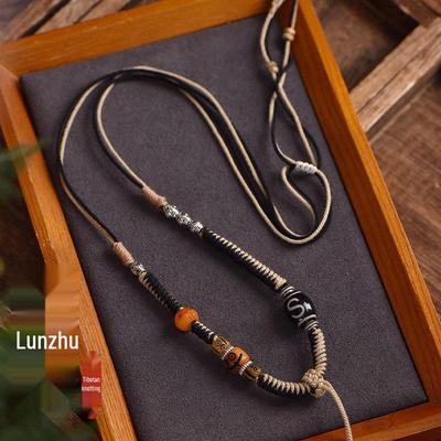Tibetan Handmade Thangka Pendant Necklace with Dzi Bead, Buddha Amulet, Gourd Lanyard, and Safety Buckle