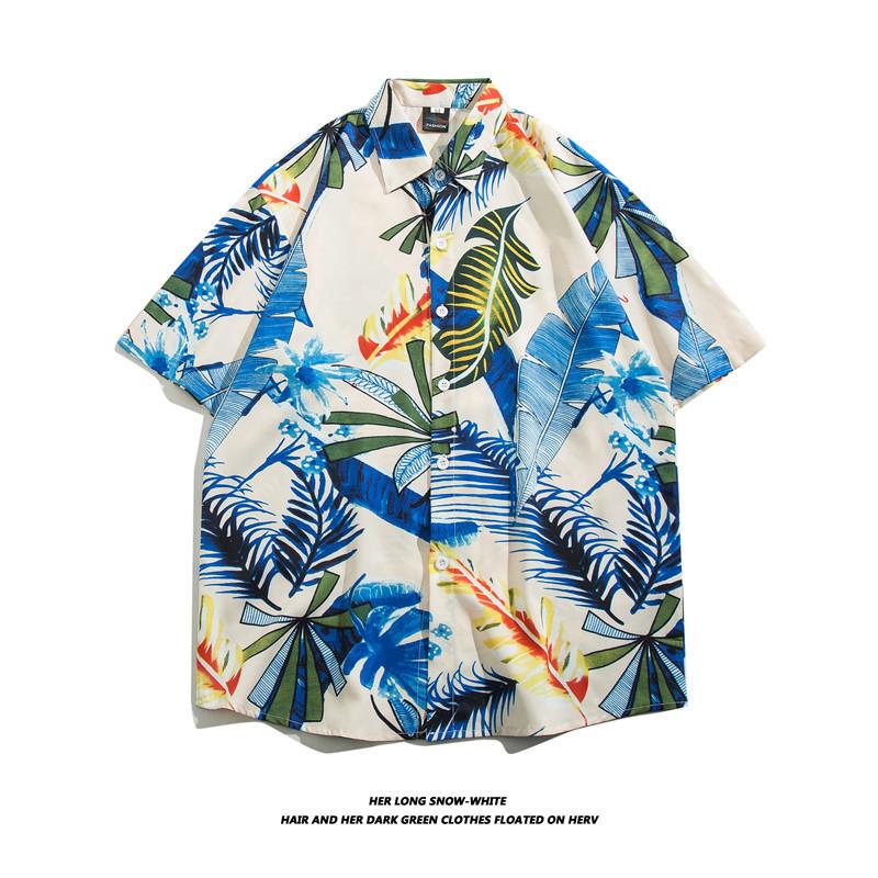 Summer Mens Hawaiian Casual  Shirts Short Sleeve Button Fashion Print Beach Floral  Vintage Tops