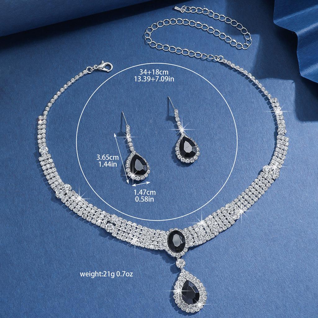 Source manufacturer cross-border exclusive temperament inlaid full diamond necklace earrings two-piece set new