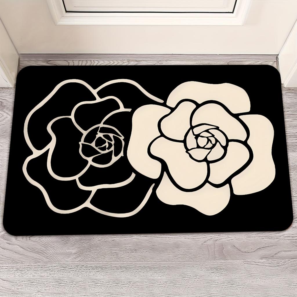 1Pcs Anti Fatigue Kitchen Rugs, Minimalist Camellia Print Waterproof Non-Slip Thick Cushioned Kitchen Mat Heavy Duty Comfort Standing Mat for Kitchen