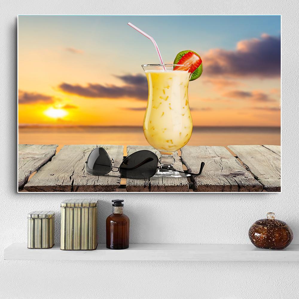 Modern Fresh Fruit Juices and Cocktails Canvas Painting Summer Sea Wall Picture Posters and Prints for Living Room Decor Cuadros