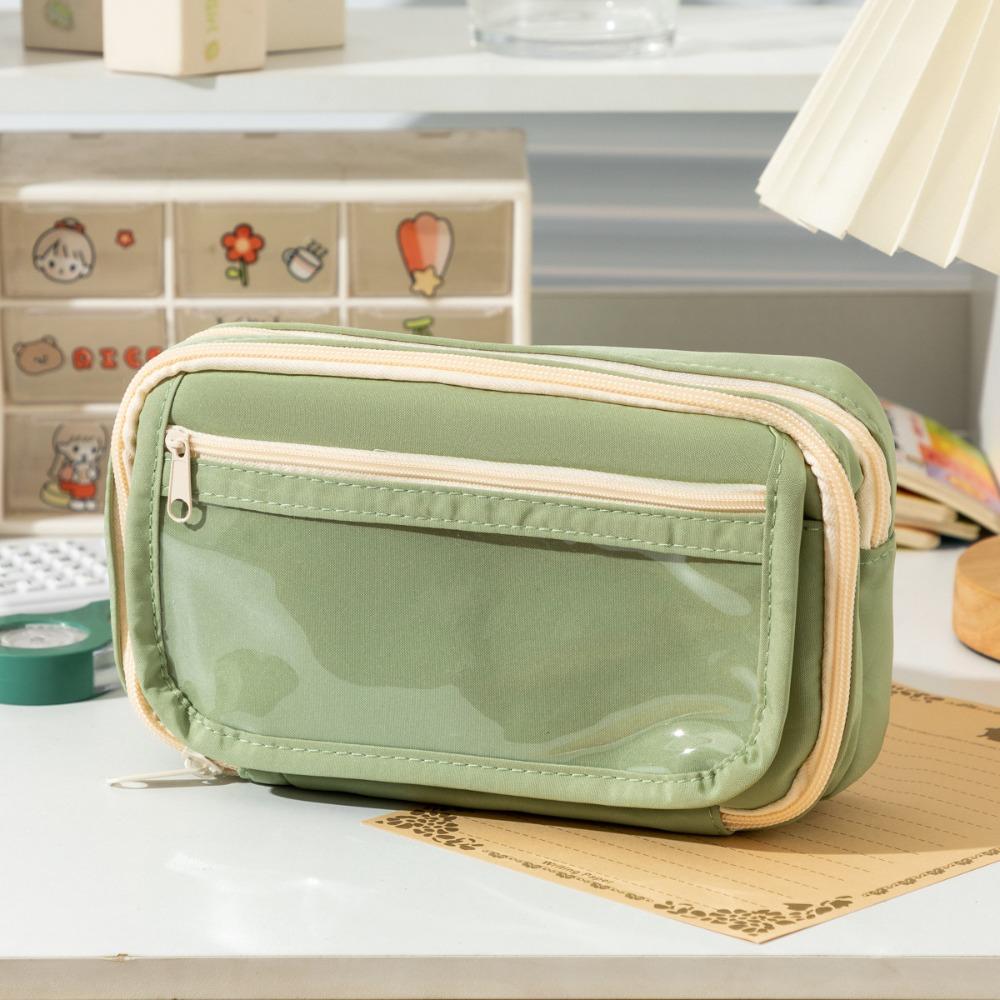 Solid Color Large Capacity Pencil Case Ins Pen Storage Bag Portable Stationery Pen Case  Kids Gift