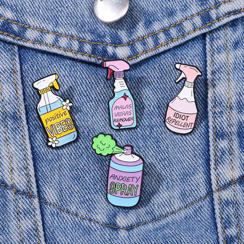Original Enamel Alloy Brooch Alphabet Paint Spray Bottle Shape Lapel Pin for Clothes Backpack Decoration Fashion Badge Crossborder Accessory