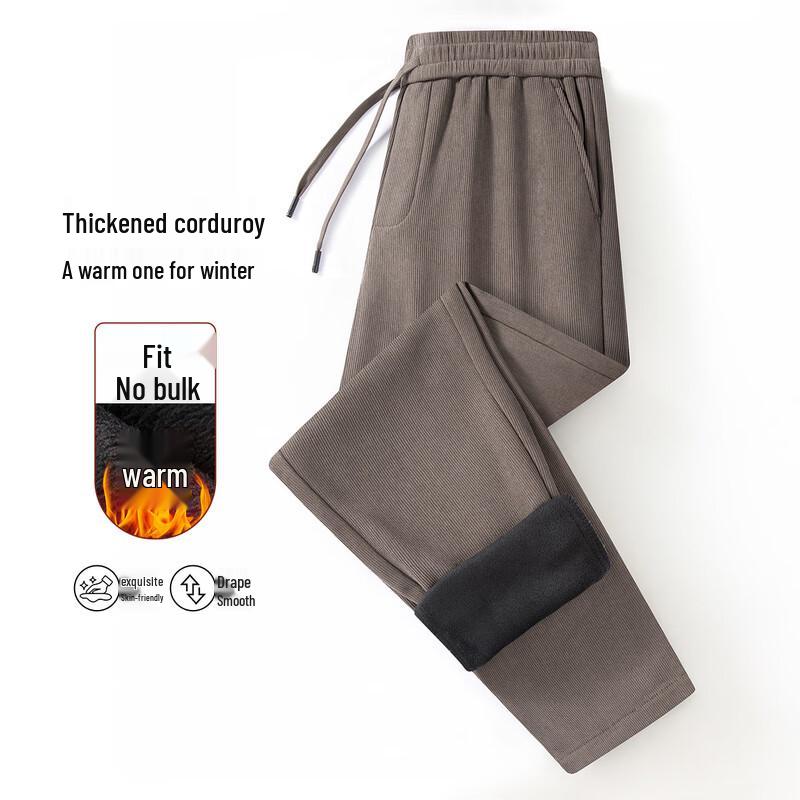 XueZhongFei Men's Fleece-Lined Straight-Leg Casual Pants