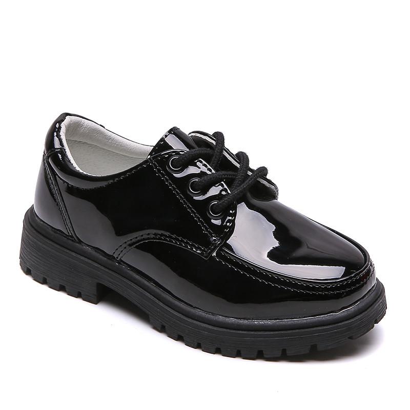 Spring and Autumn New Casual Lace-up Black Boy Leather Shoes Hollowed Out Feet Breathable British Korean Version of Small Children's Shoes