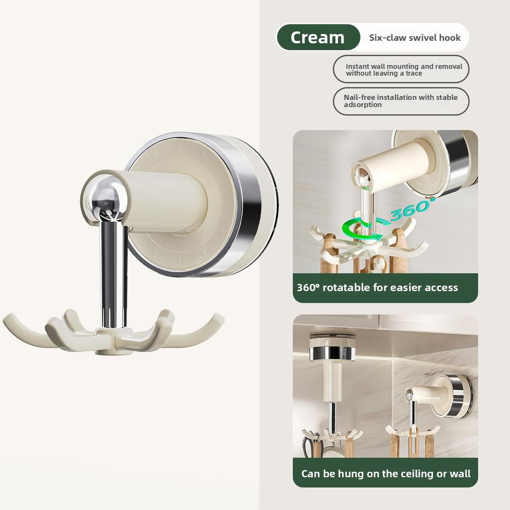 Kitchen Rotating Hook Suction Cup Wall-mounted Storage Rack, Household Non-drilling Cookware, Spoon Storage Rack, Spatula Hanging Rack