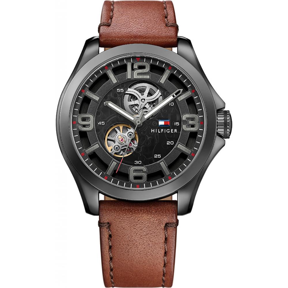 

Tommy Hilfiger Historical Collection Black Dial Brown Leather Strap Men s Mechanical Automatic Watch 1791280 чёрный