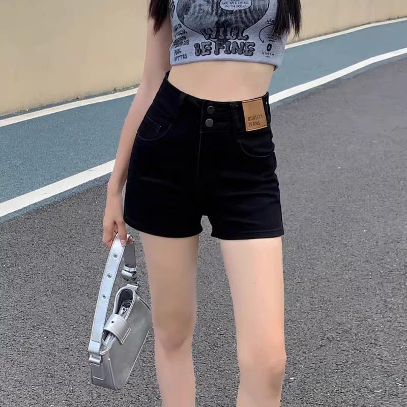 Women's Plus Size High Waist Black Denim Shorts - Spicy Girl A-line Summer Design