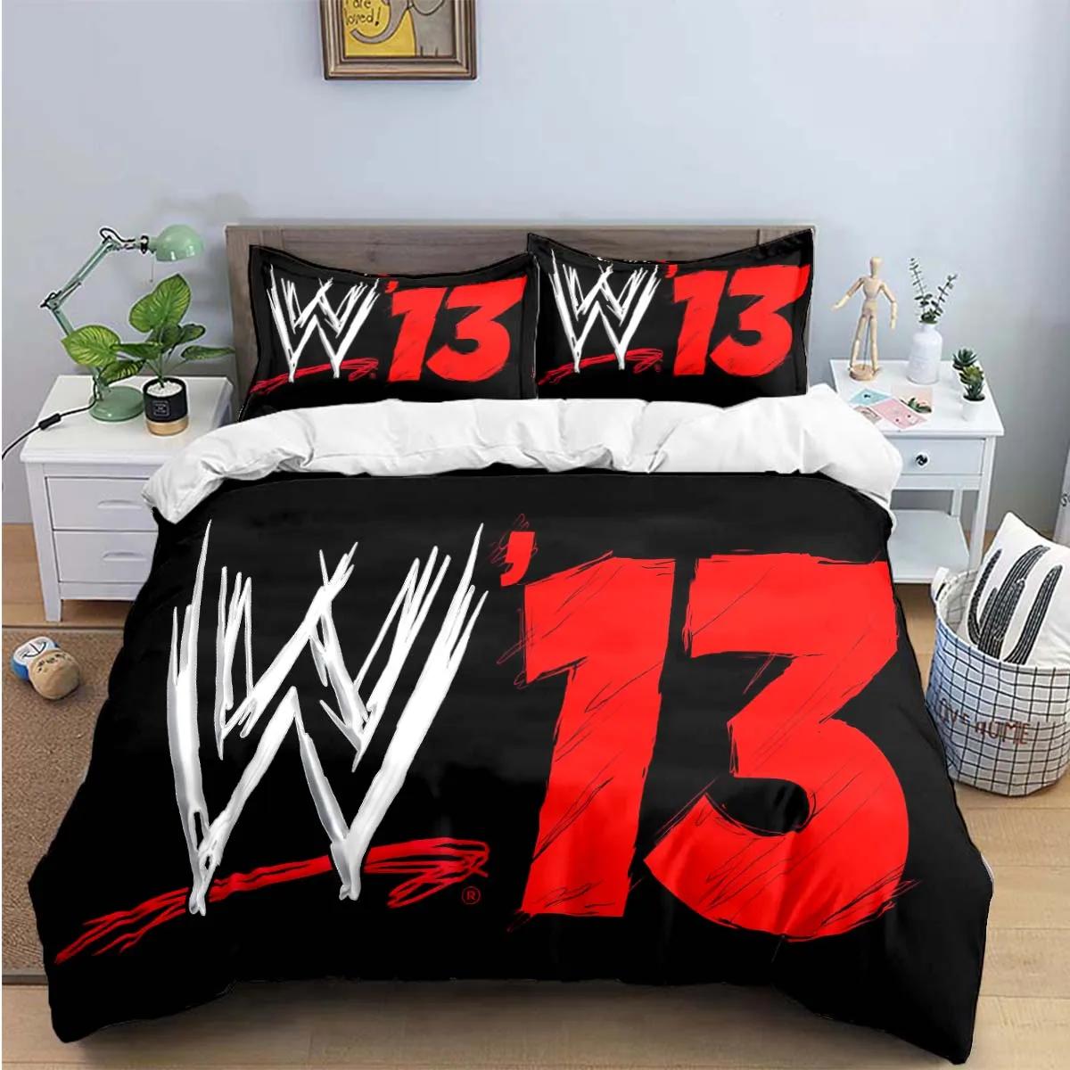 

Модні 3D Спортивні Постільні Набори з Принтом Боротьба W-Wwe Набір Постільних Приналежностей Підковдра Набір Ковдри для Ліжка Постільний Набір Розкішний Подарунок US Full(200*230cm)3pcs