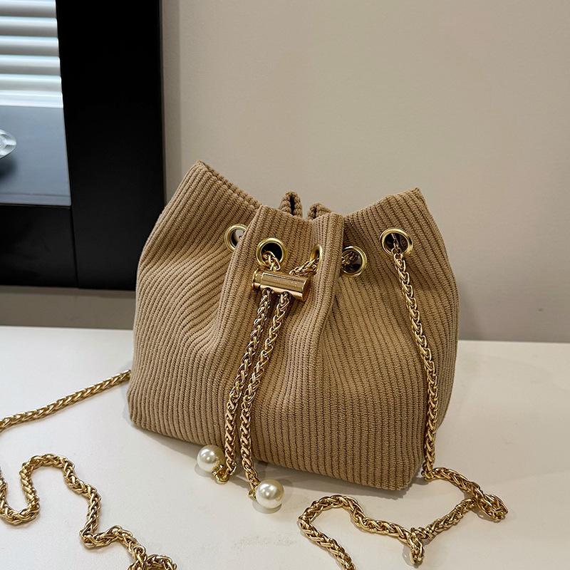 Модная сумка-ведро с кулиской, сумка кроссбоди на цепочке, простая и оригинальная одноплечевая сумка хаки