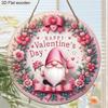 Valentine's Day Gnome Wooden Sign, Charming Round Sign for Front Door, Wall Hanging Decor - Ideal Romantic Gift for Couples