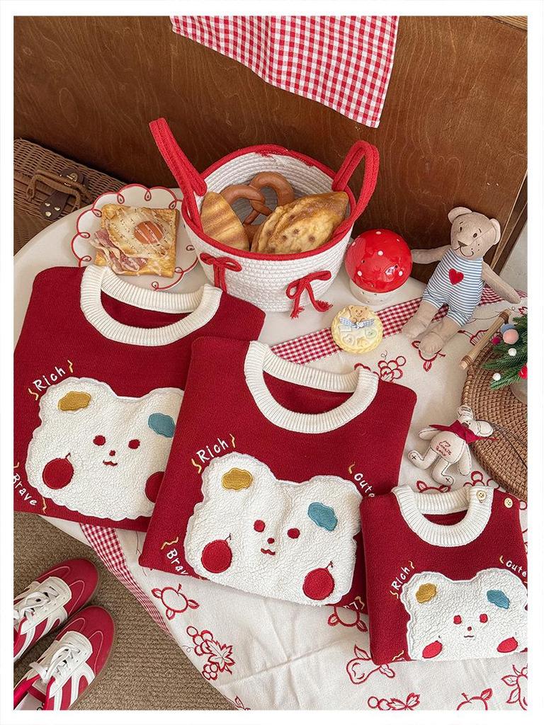 2025 Autumn/Winter Family Cartoon Knitted Sweater for First Birthday - Mother-Daughter Full Moon Outfit