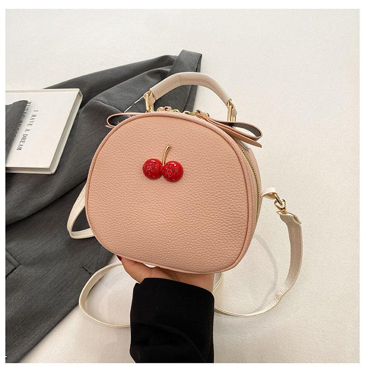 Women Fashion Lychee Pattern Handbag 2025 New Small Round Shoulder Bag Simple Casual Mini Crossbody Backpack