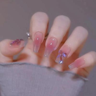 24 Stück tragbarer Nagelaufkleber mit kurzem Ballett-Motiv, Aurora, dreidimensionaler, glänzender, farbwechselnder Bogen, Eis durch allmähliche Veränderung des Rouge-Nagelpflasters