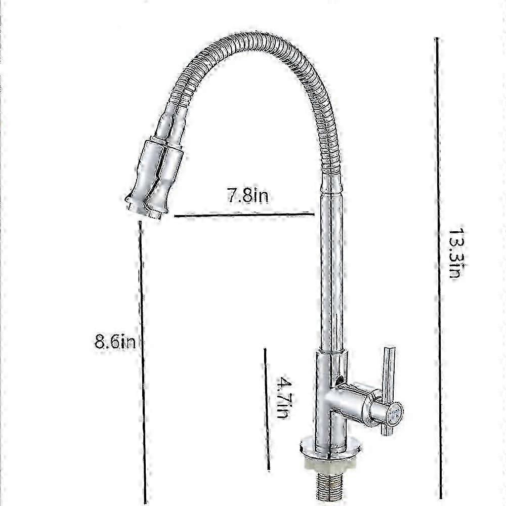 Outdoor Kitchen Sink Faucet with Flexible Neck - 360 Rotatable Single Handle Cold Water Tap