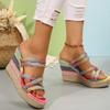 Summer model catwalk slope heel slippers crossed with platform shoes straw hemp rope sole high heel sandals women