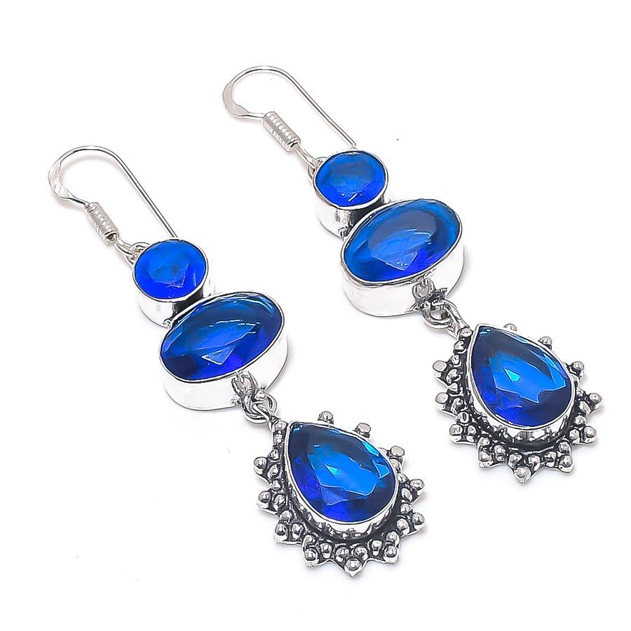 

Лондонский голубой топаз драгоценный камень 925 стерлинговое серебро серьга 2,56