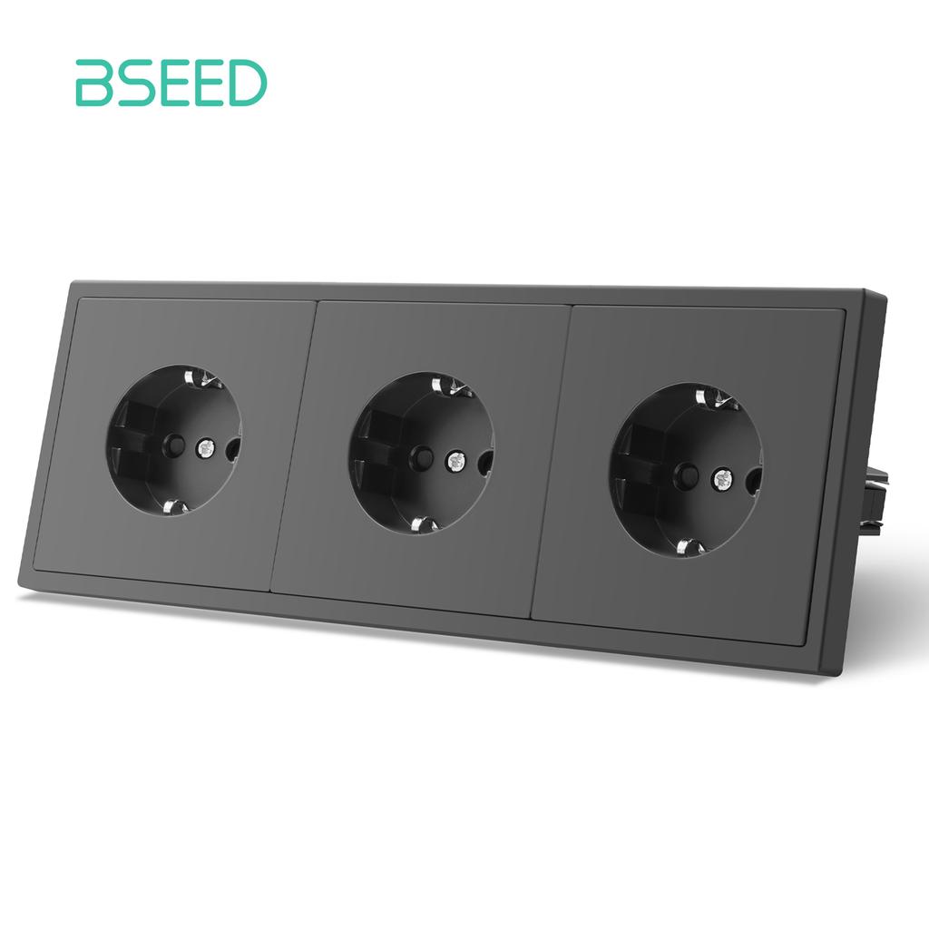 BSEED Mechanical 1/2/Gang Wall Light Switch 1Way With EU Sockets Power USB Power Outlets Plastic Panel No Led Lights Gray Series