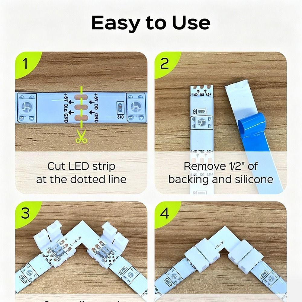 30pcs 3535/2835 LED Strip Connectors 8mm/10mm 4 Pin Connectors L Shape Connectors LED Strip Lights