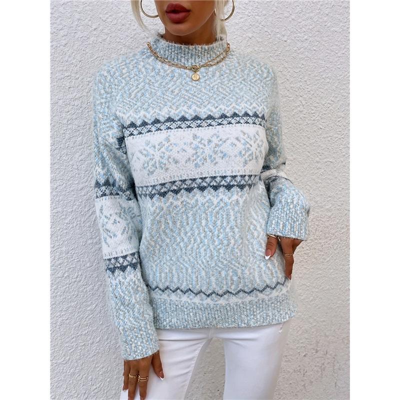 Half Turtleneck Snowflake Sweater Women