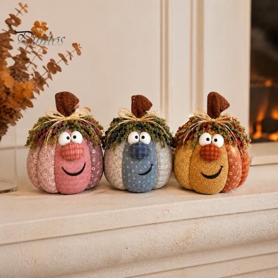 Soft Stuffed Pumpkins for Kids Room Whimsical Patchwork Pumpkin, Pumpkin Table Decor, Cute Smiling Face Retro Decorations Halloween Cloth Tabletop